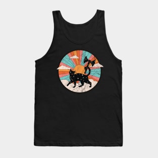 Distressed Starry Retro Rainbow Lesbian Labrys Cat T-Shirt Tank Top